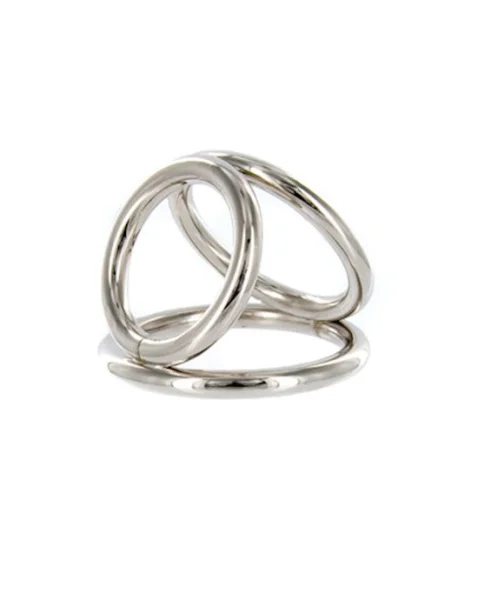 Chrome Triple Cock And Ball Ring - Silver - Medium