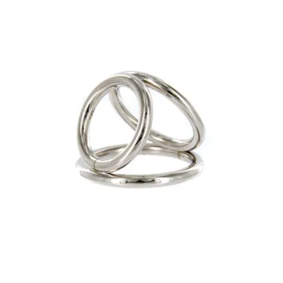 Chrome Triple Cock And Ball Ring Silver Medium