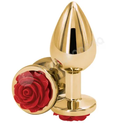 Rear Assets Medium Rose Red Gold Butt Plug