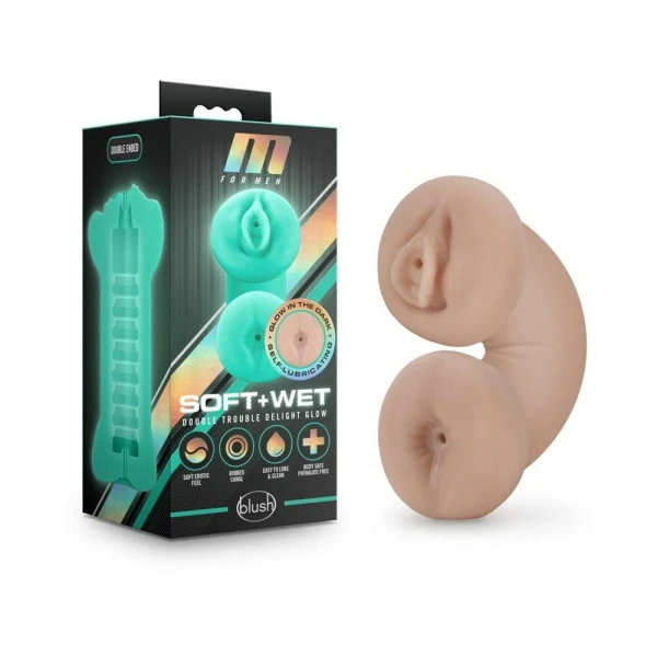 M For Men - Soft And Wet - Double Trouble Glow-in-the-dark Stroker - Vanilla