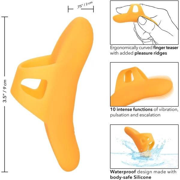 Neon Vibes - The Pleasure Vibe Rechargeable Silicone Finger Vibrator By CalExotics - Orange