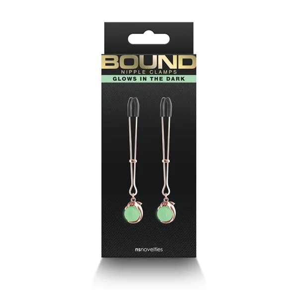 Bound Adjustable G1 Glow In The Dark Nipple Clamps by NS Novelties - Rose Gold