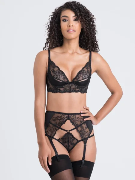 Lovehoney Lotus Black Sheer Embroidered Bra Set