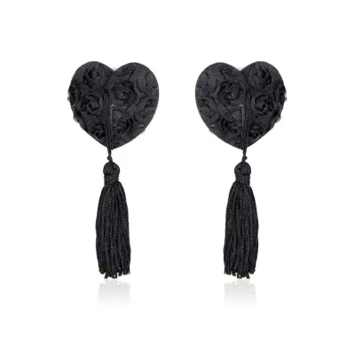 Rose Heart Nipple Tassels Black
