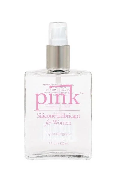 Pink Silicone Lube 4 oz Glass Bottle