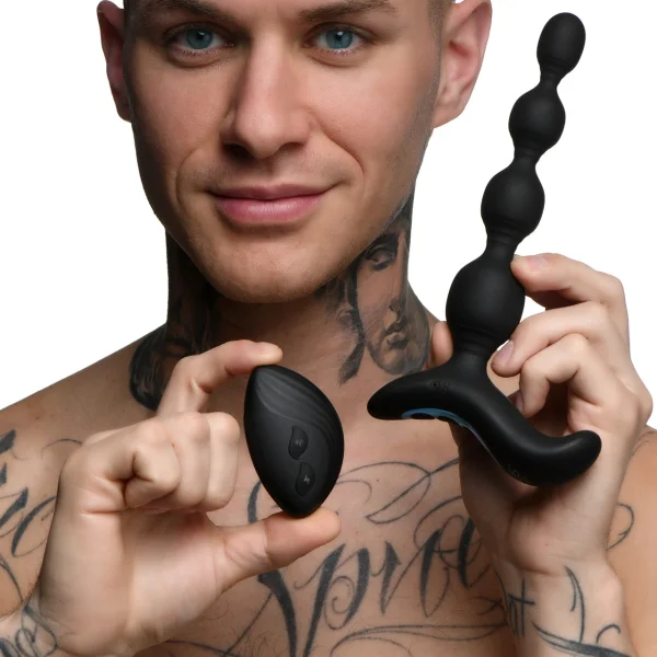 Zeus Electrosex Shock Beads 80X Vibrating & E-Stim Rechargeable Silicone Anal Beads With Remote