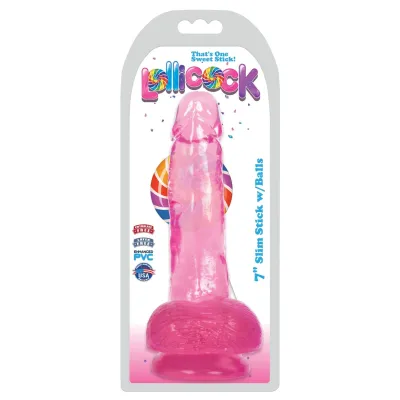 Lollicock 7 Inch Slim Stick With Balls Cherry Ice