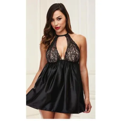 Sexy Lace Babydoll Set Black Medium large