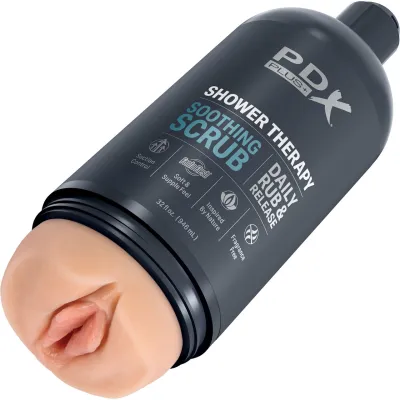 PDX Plus Shower Therapy Soothing Scrub Discreet Penis Stroker By Pipedream Vanilla