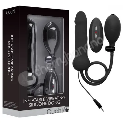 Ouch Black Inflatable Vibrating Silicone Dong