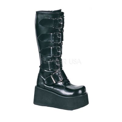 TRASHVILLE 518 3 1 4 P F Goth Punk Blk PU Knee BT 5 Buckled W Zipper