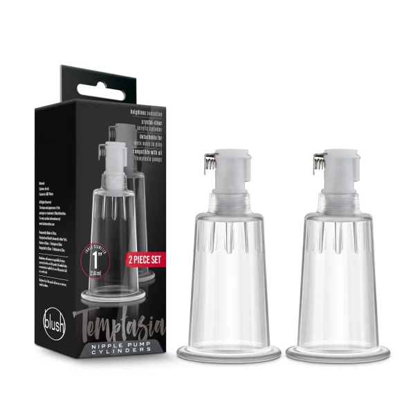 Temptasia – Nipple Pumping Cylinders – Set of 2 (1 Inch Diameter) - Clear