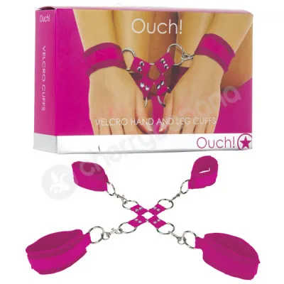 Ouch Pink Velcro Hand And Leg Cuffs