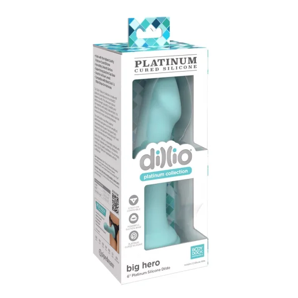 Dillio Platinum Big Hero Silicone 6" Suction Cup Dildo - Teal