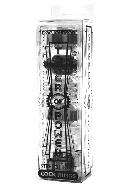 Tower of Power Cock Rings - Black Pack of 6