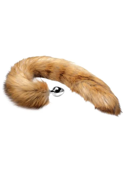 Tailz Aluminum Anal Plug With Extra Long Brown Faux Mink Tail