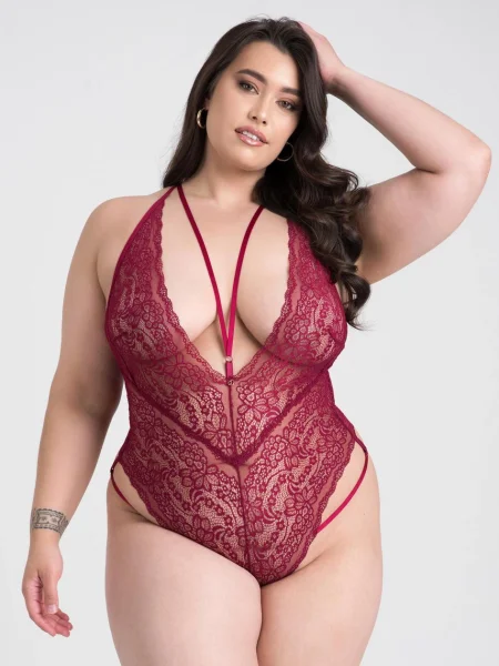 Lovehoney Plus Size Late Night Liaison Wine Crotchless Lace Teddy