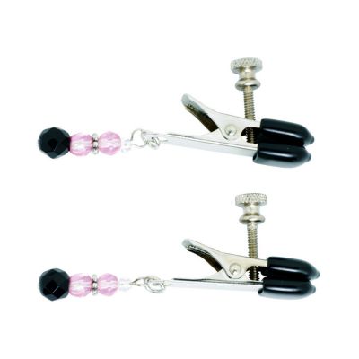 Beaded Nipple Clamps Adjustable Rubber Tipped With Pink Beads