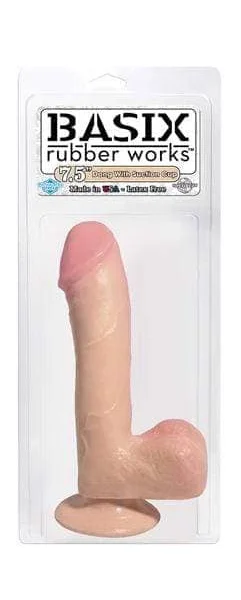 Basix Rubber Works 7.5 Inch Dong With Suction Cup  - Flesh