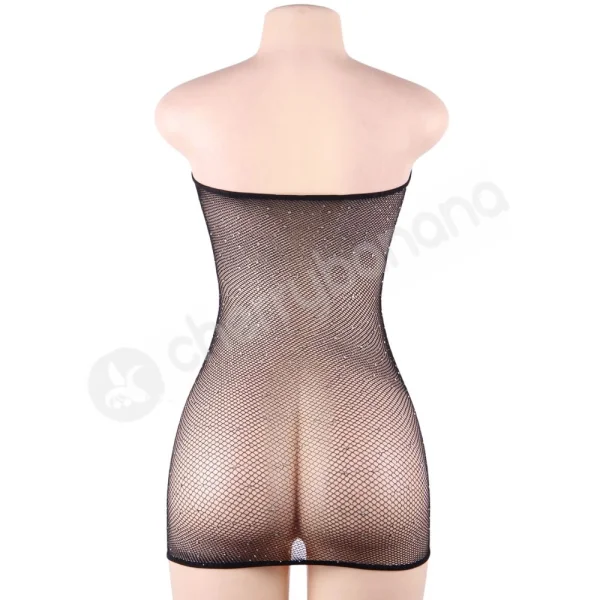 Cherry Banana Black Fishnet With Sparkles Strapless Mini Dress
