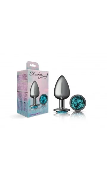Cheeky Charms Gunmetal Grey Butt Plug with Teal Gem