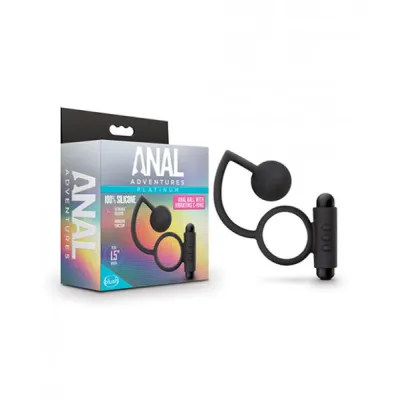 Blush Anal Adventures Platinum Silicone Anal Ball W vibrating C Ring Black