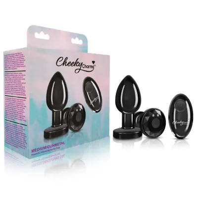 Cheeky Charms Rechargeable Vibrating Metal Butt Plug With Remote Control Gunmetal Medium Preorder Only