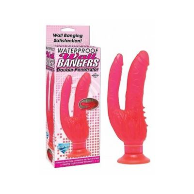 Waterproof Wall Bangers Double Penetrator Pink Suction Cup