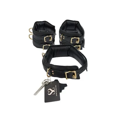 Bound X Padded Calfskin Cuffs And Collar Set