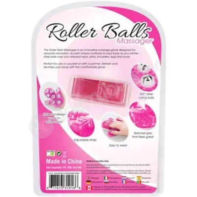 Roller Balls Massage Glove Pink Adjustable Reversible Massager With 9 Metallic Balls