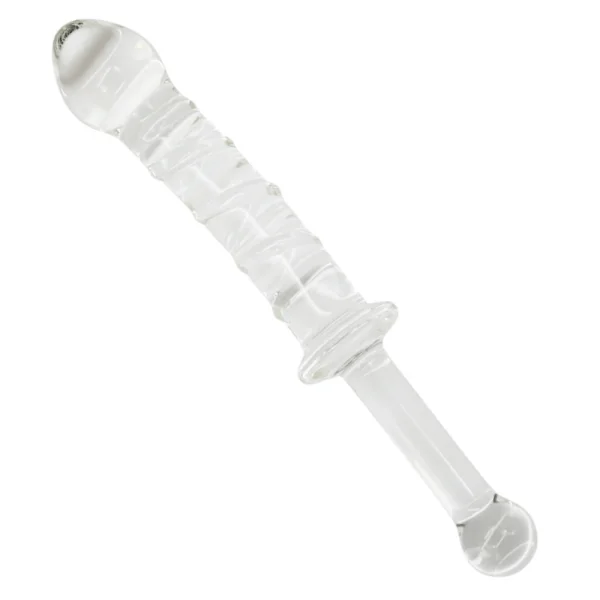 Textured Glass Dildo With Handle