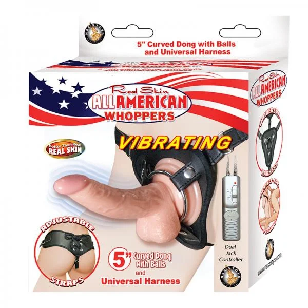 All American Whopper 5 inches Vibrating Curved Dong, & Harness Beige — image 4 of 4