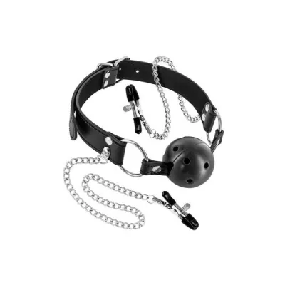 Fetish Tentation Rigid Ball Gag with Nipple Clamps