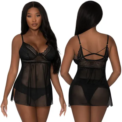 Modern Romance Black Baby Doll Split Crotch Tanga by Exposed