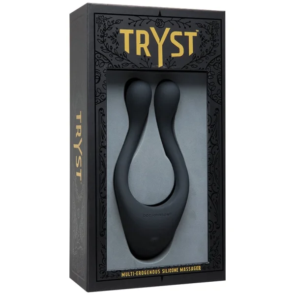 Tryst Multi Erogenous Zone Silicone Vibrator and Cock Ring - Black