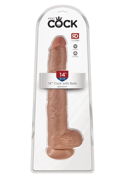 King Cock 14" Suction Cup Dildo With Balls - Caramel