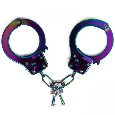 Bondara Shiny B tch Holographic Stainless Steel Handcuffs