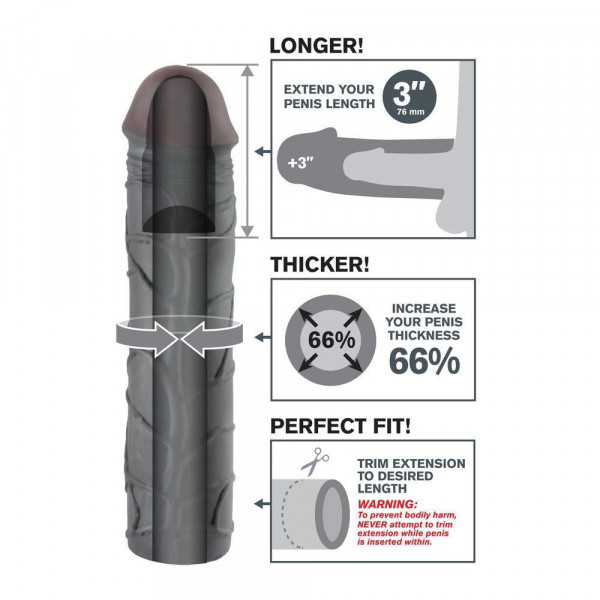Fantasy X-Tension Mega 3-Inch Penis Extension Sleeve - Black