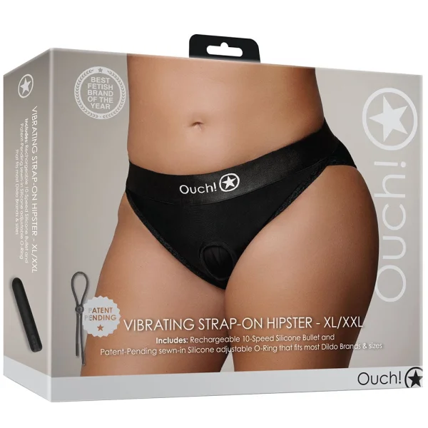 Ouch! Black Vibrating Strap-on Hipster