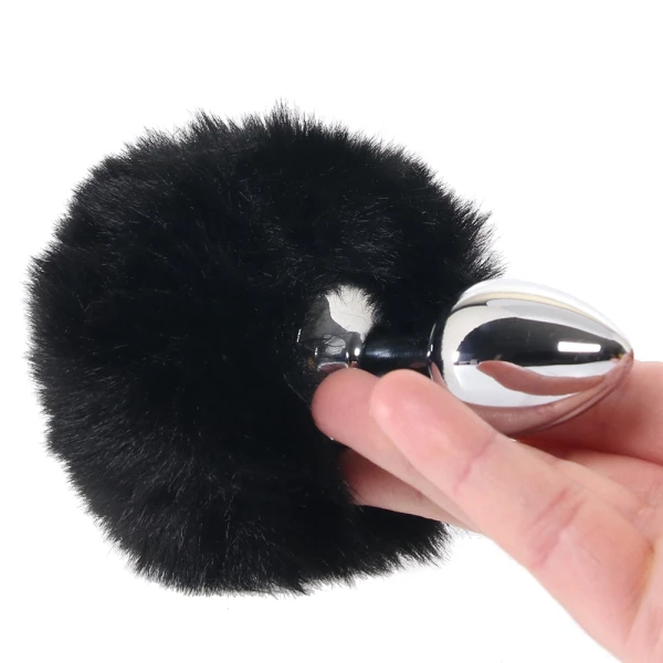 WhipSmart 3 Inch Fluffy Bunny Metal Plug in Black — image 6 of 6