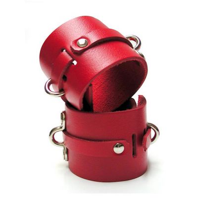 Leather Wrist Cuffs Red