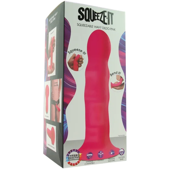 Squeeze-It Squeezable Wavy Suction Cup Dildo - Pink