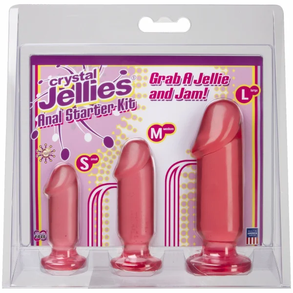 Doc Johnson Crystal Jellies Anal Starter Kit with 3 Penis Shaped Plugs - Pink