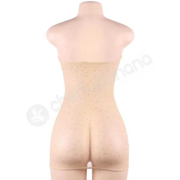 Cherry Banana Plus Size Beige Fishnet With Sparkles Strapless Mini Dress