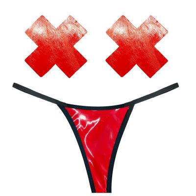 Vixen Red Wet Vinyl Pastie G String Set OS