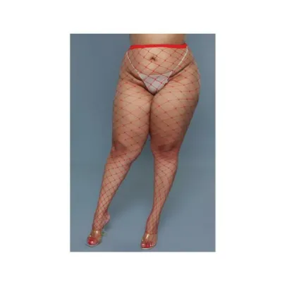 Women s Lingerie Bewicked Oversized Fishnet Pantyhose Red Queen Size
