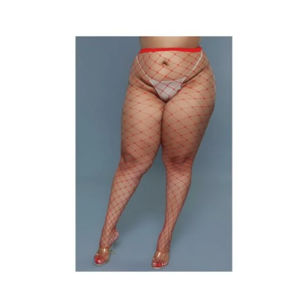 Women's Lingerie: Bewicked Oversized Fishnet Pantyhose Red Queen Size
