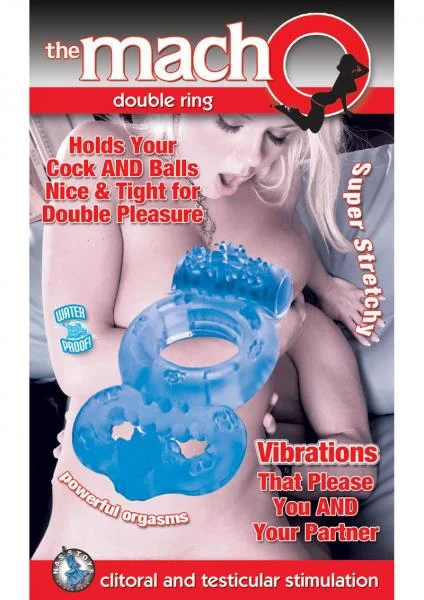 The Macho Double Ring Clitoral And Testicular Stimulation Vibrating Cockring Waterproof Blue — image 4 of 4