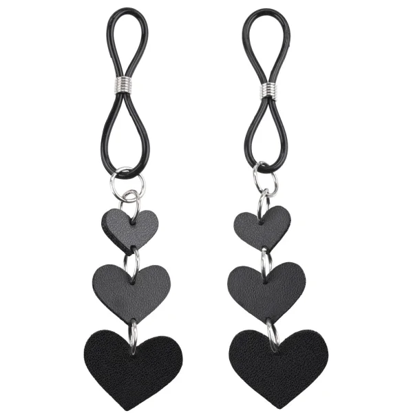Sex & Mischief Heart Nipple Ties By Sportsheets - Black & Silver