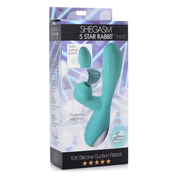 Shegasm 5 Star 10x Silicone Suction & Pulsing Rabbit - Teal